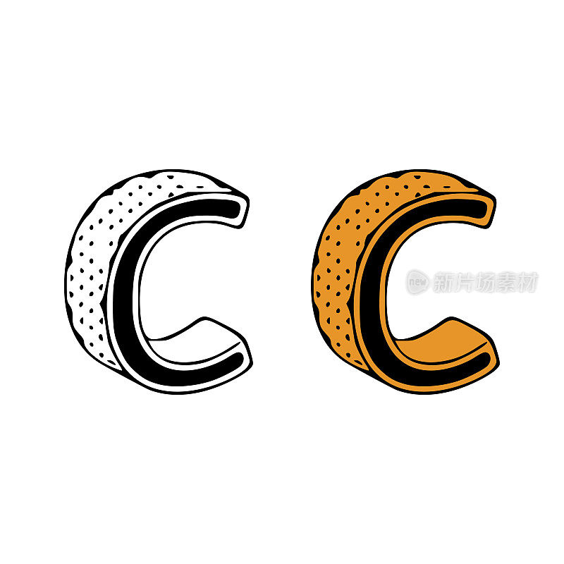 Isometric letter c doodle vector illustration on white background. Letters clip art.
